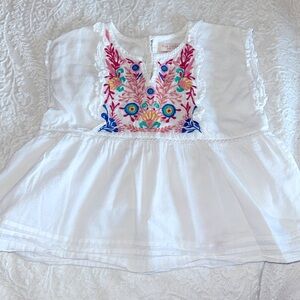 Pink Chicken White Tank Top with Colorful Embroidery